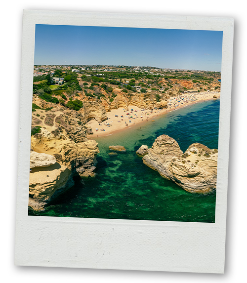 A Polaroid of a beach in Albufeira