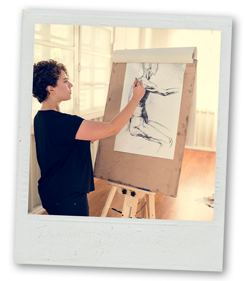 A Polaroid of someone doing a life drawing