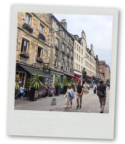 A Polaroid of a street in the Grassmarket