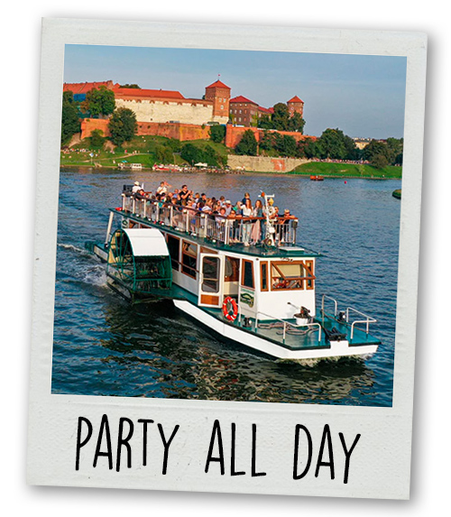 A Polaroid of a boat with the caption Party All Day