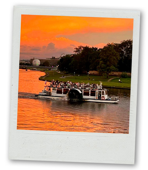 A Polaroid of a a boat cruise during sunset time
