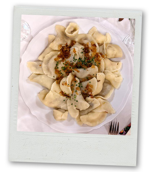 A Polaroid of a plate of dumplings