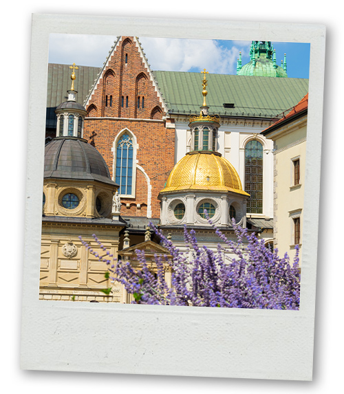 A Polaroid of some historic buildings in Krakow's Old Town