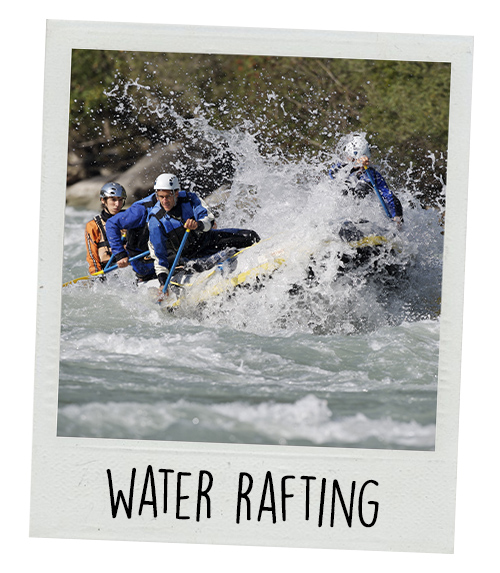 A Polaroid of some men white water rafting with the caption Water Rafting
