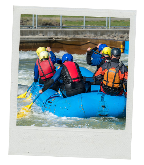 A Polaroid of a stag do group white water rafting
