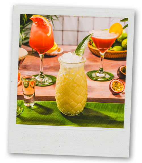 A Polaroid of a colourful selection of drinks