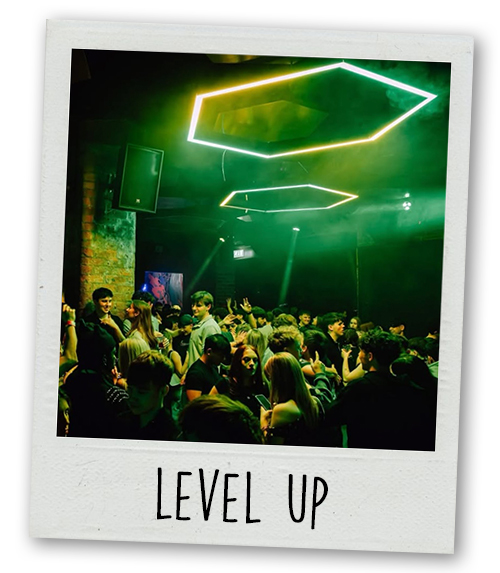 A Polaroid of Level nightclub with the caption Level Up