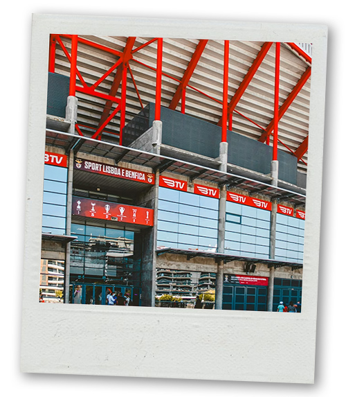 A Polaroid of the outside of the Benfica stadium