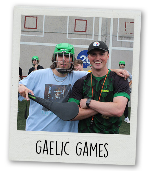 A Polaroid of a group of men ready to take part in some Gaelic Game with the caption Gaelic Games