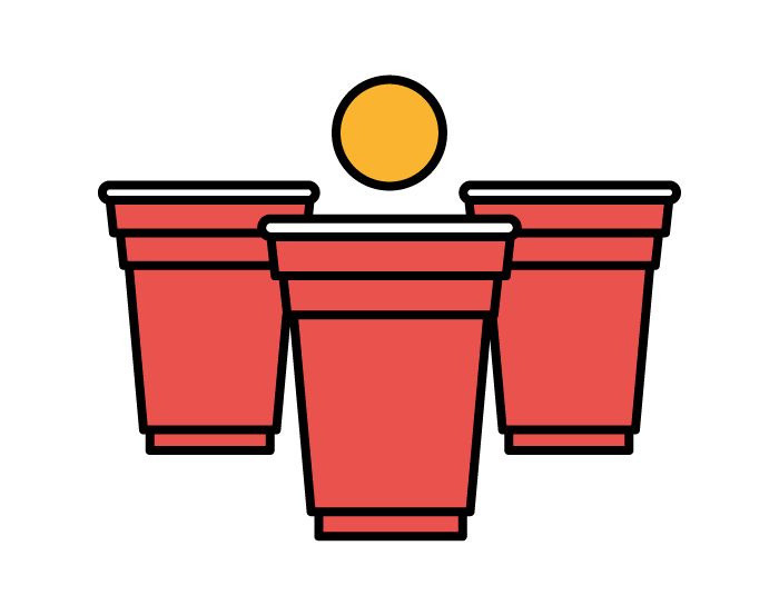 An illustration of a stag do drinking game, beer pong