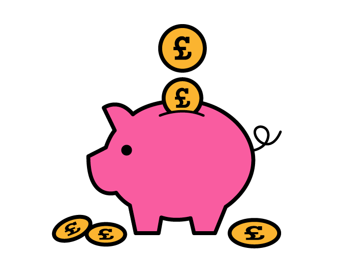 An illustration of a piggy bank with money going in to it.