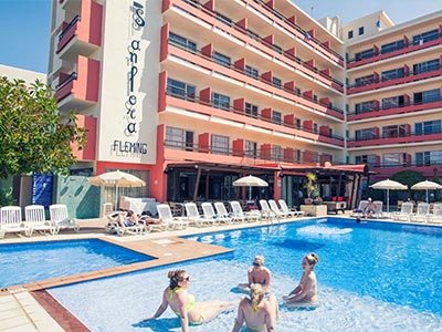 The exterior Azuline S'Anfora & Fleming Hotel with a swimming pool in the foreground