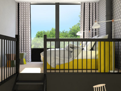 The colourful exterior of Wow Hostel in Amsterdam