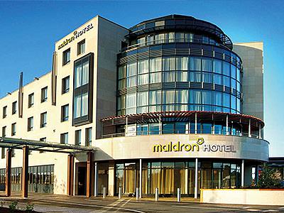 The building exterior of the Maldron Hotel Sandy Road, Galway, during the day