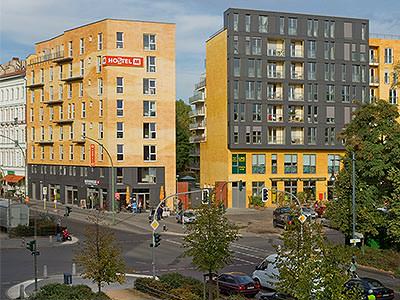 Exterior of the Hotel Meininger Alexanderplatz during the day
