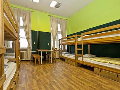 Bunk beds lining the walls of a lime green room - Rank #6