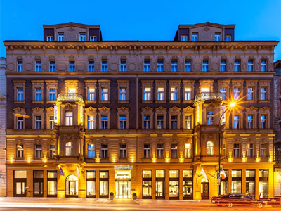The exterior of Radison Blu Hotel in Prague