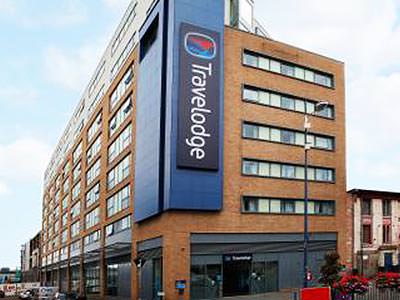 Exterior of the Travelodge Central Bull Ring, Birmingham, during the day