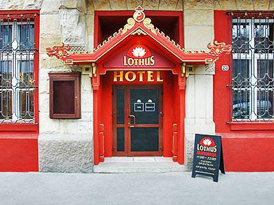 The front door of the Lothus Hotel