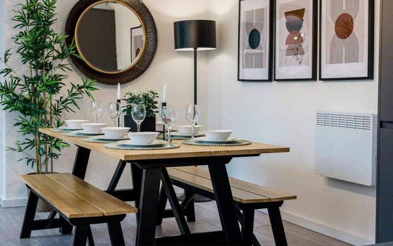 The dining table that seats 8 