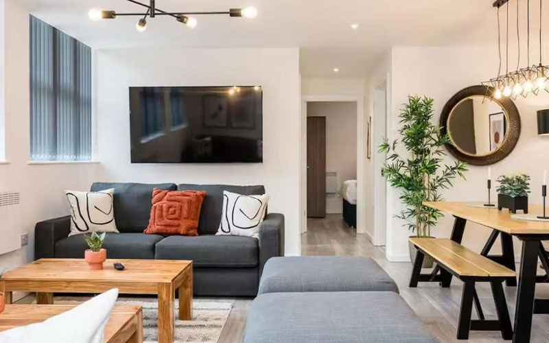 The living room has two sofa beds 