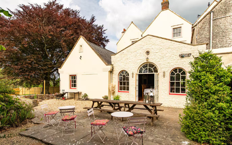 French doors lead out onto the patio 