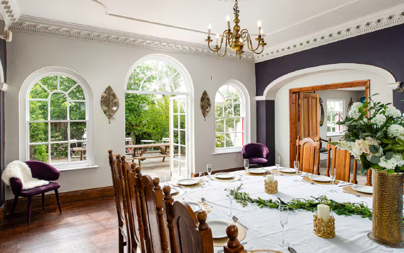 Settle down to a meal in your grand living room 