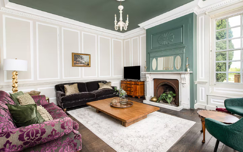 The living room is spacious and ornate 