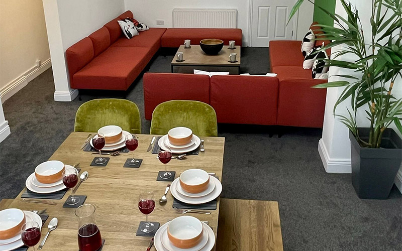 Settle down for food at the dining table 