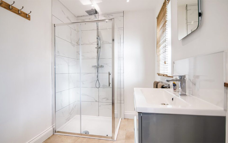 Bathroom one with a nice big shower 