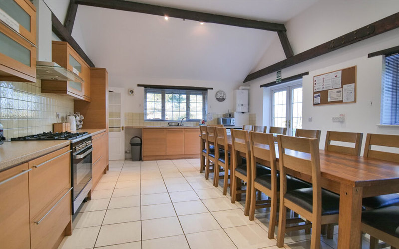 Long dining table for home cooking or a takeaway 
