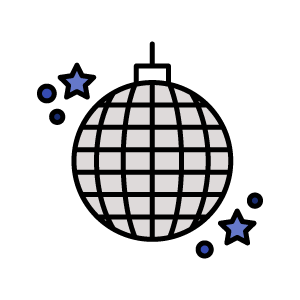 An icon of a disco ball with stars around it.