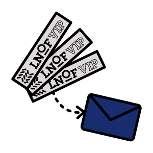 An icon of three LNOF wristbands and an arrow to a purple envelope.