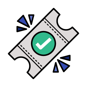 A ticket with a green tick in the middle.