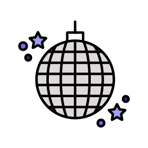 An icon of a disco ball with stars around it.