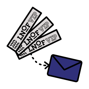 An icon of three LNOF wristbands and an arrow to a purple envelope.