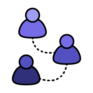 A purple icon showing three people joined up by a dotted line to show a group.