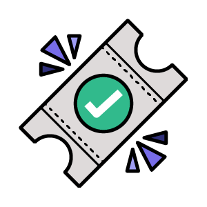 A ticket with a green tick in the middle.