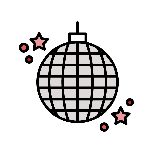 An icon of a disco ball with stars around it.