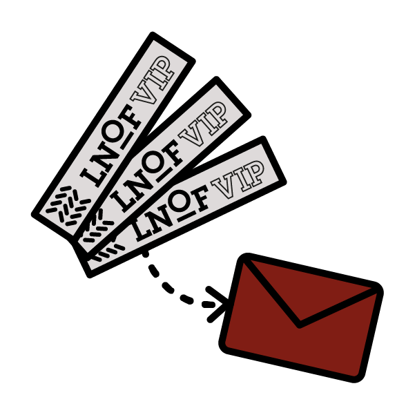 An icon of three LNOF wristbands and an arrow to a purple envelope.