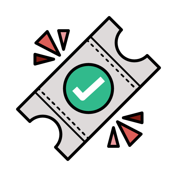 A ticket with a green tick in the middle.