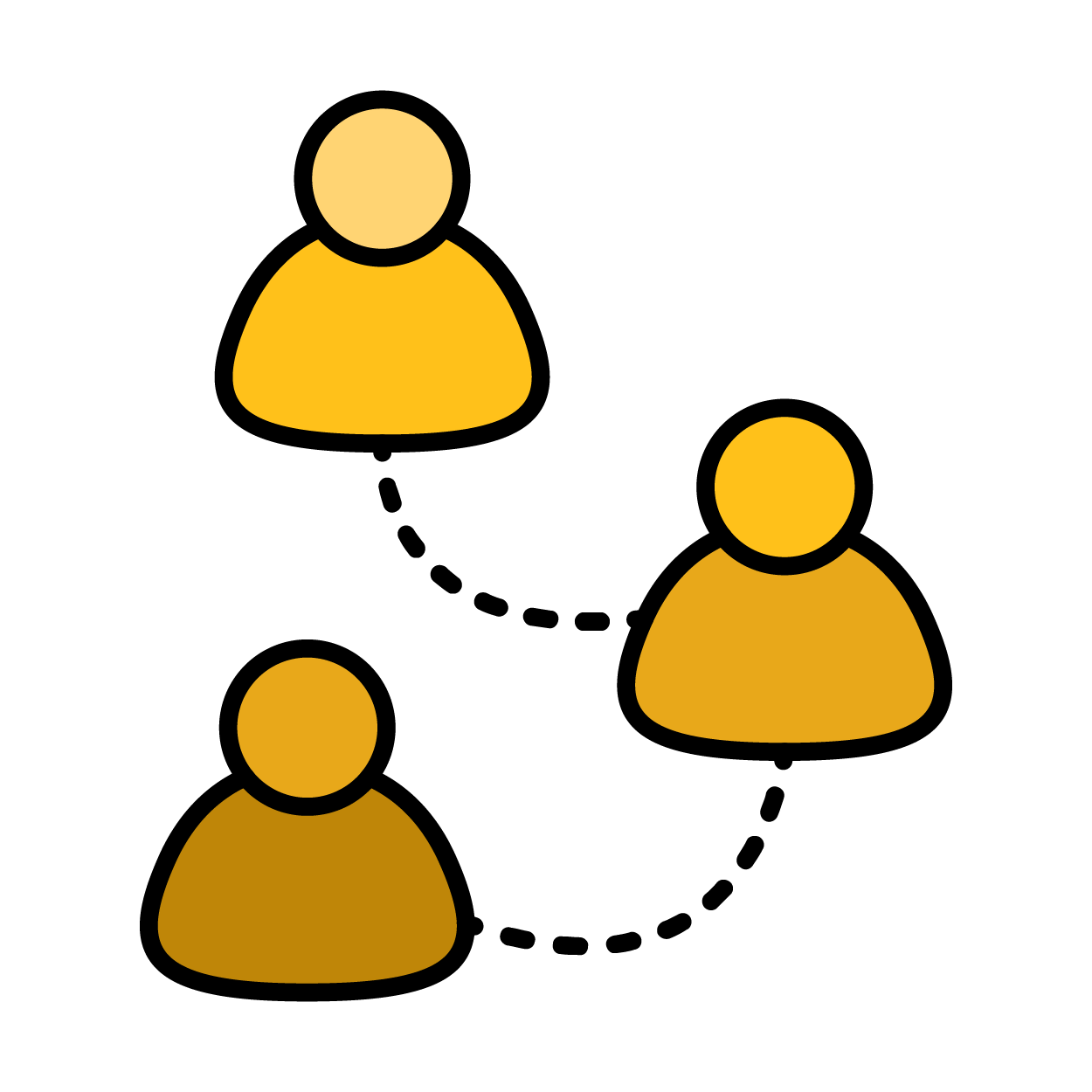 A purple icon showing three people joined up by a dotted line to show a group.