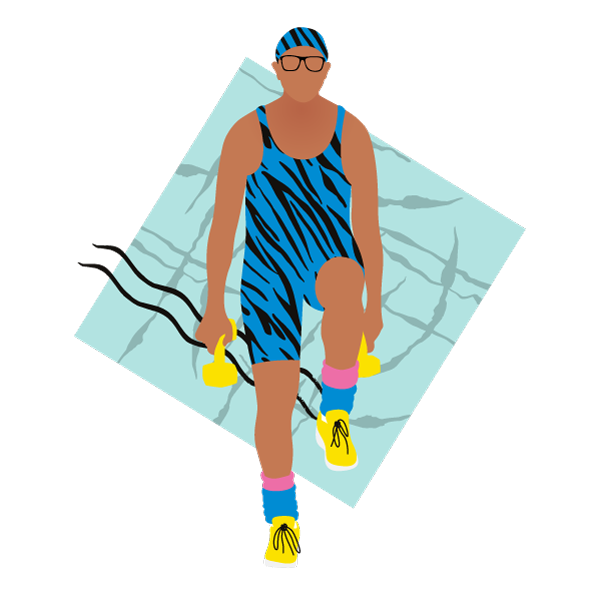 An illustrated image of Mr Motivator doing exercise