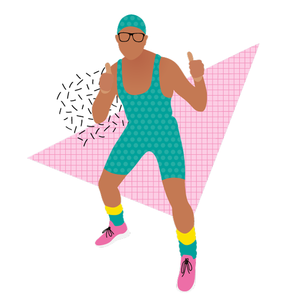 An illustrated image of Mr Motivator in a thumbs up pose