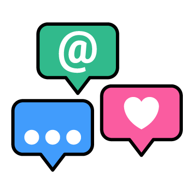 An illustrated icon of social media speach bubbles