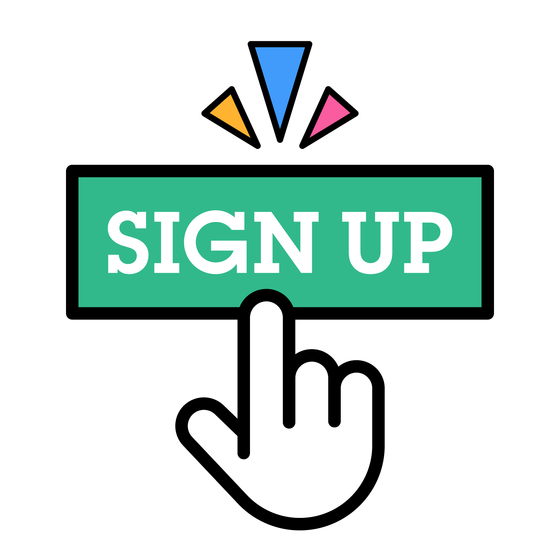 Icon of cursor pointer clicking a sign up button