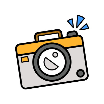 An illustrated icon of a camera