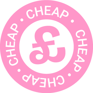 Pink pound sign icon that reads Cheap