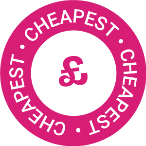 Pink pound sign icon that reads Cheapest