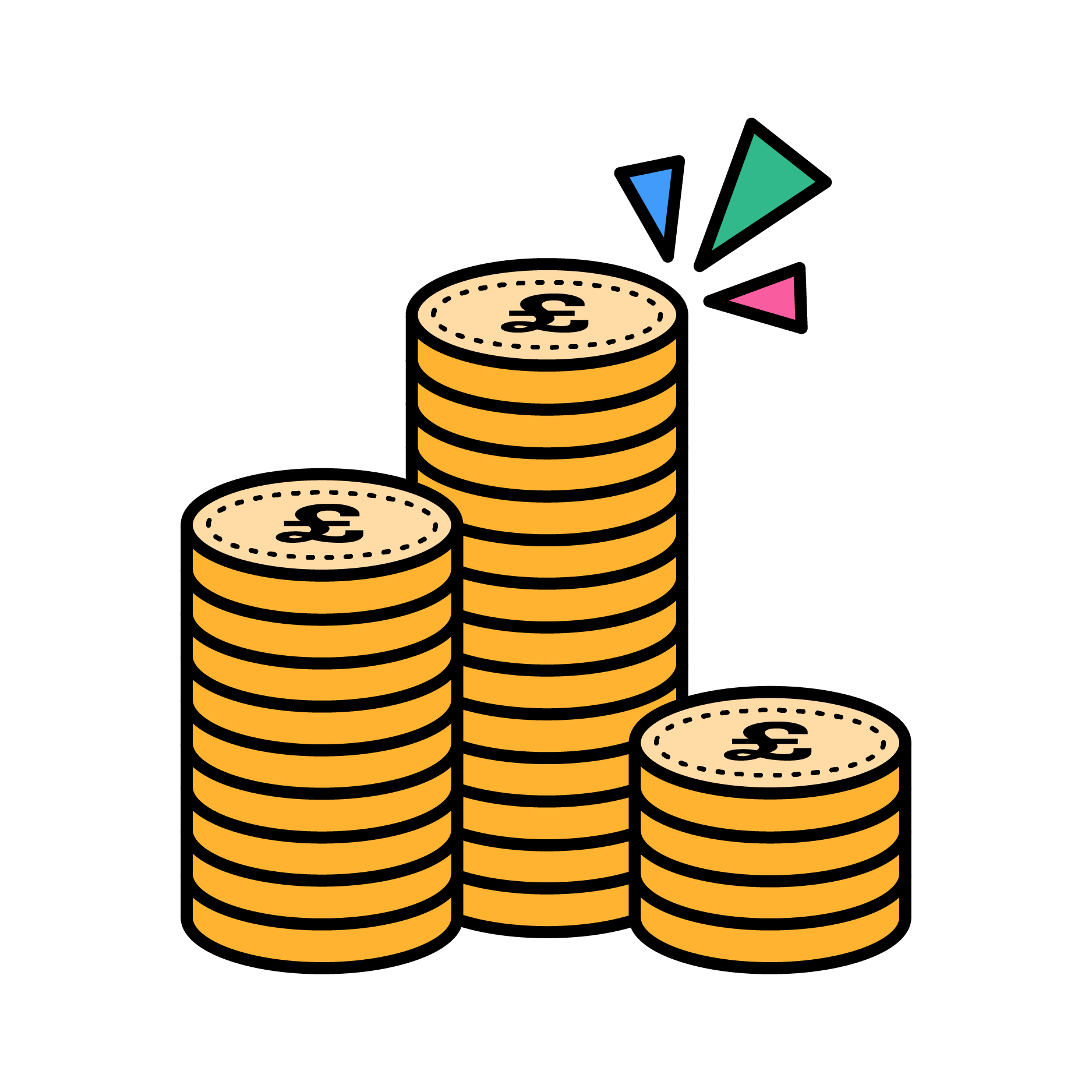 an icon of three piles of money, one big, one medium, one small